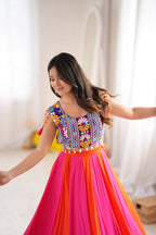 Pink Orange Gota Patti Lehenga with Mirror Embroidered Choli Garba Festive Wear