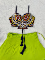 Neon Lime & Purple Flared Lehenga with Mirror Choli, Statement Garba Dandiya Outfit