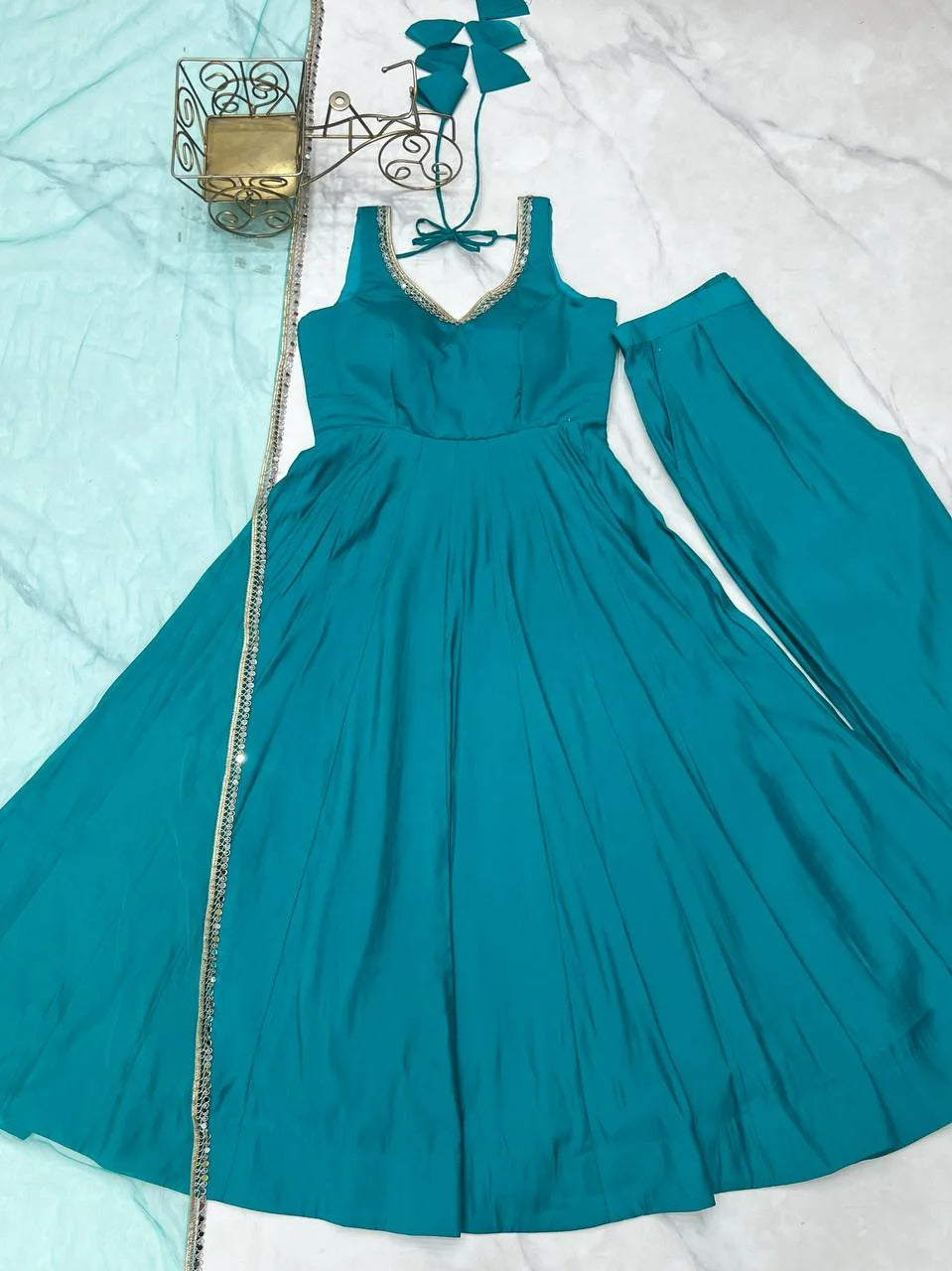 Classic Roman Silk Anarkali with Fully Sttiched Pant & Dupatta