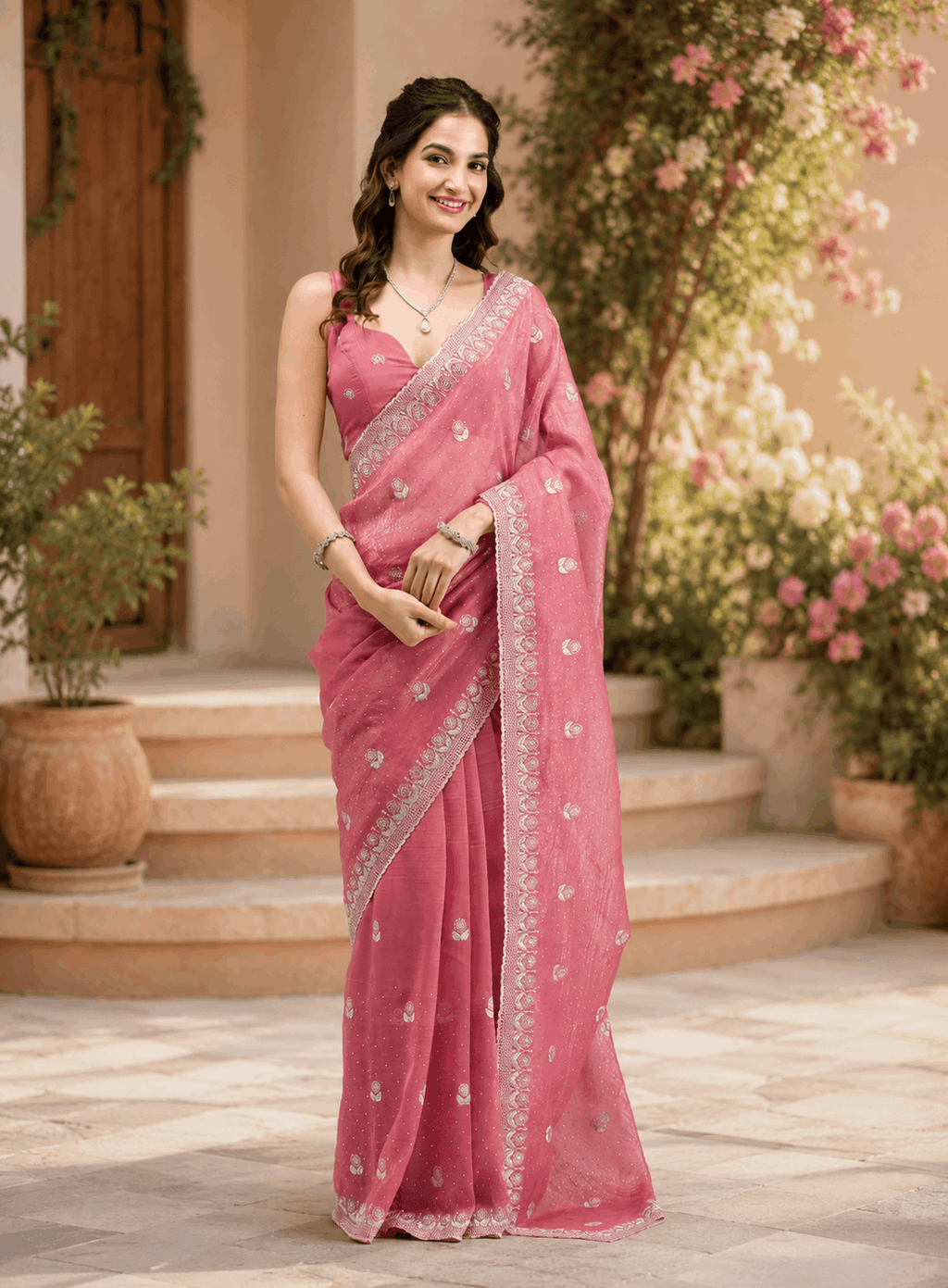 Elegant Pink Saree for Women Designer Party Wear Saree Collection