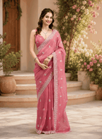 Elegant Pink Saree for Women Designer Party Wear Saree Collection