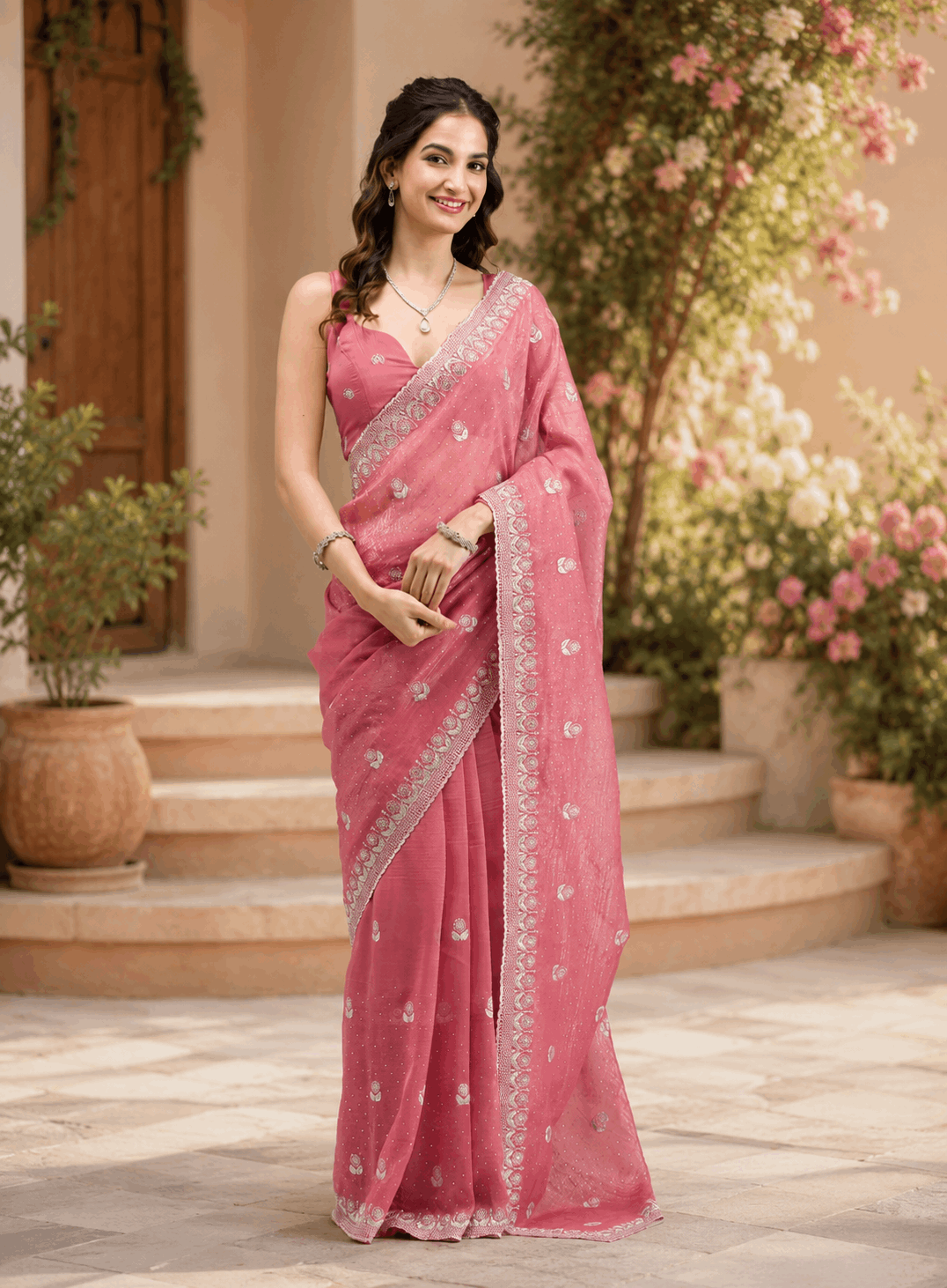 Elegant Pink Saree for Women Designer Party Wear Saree Collection