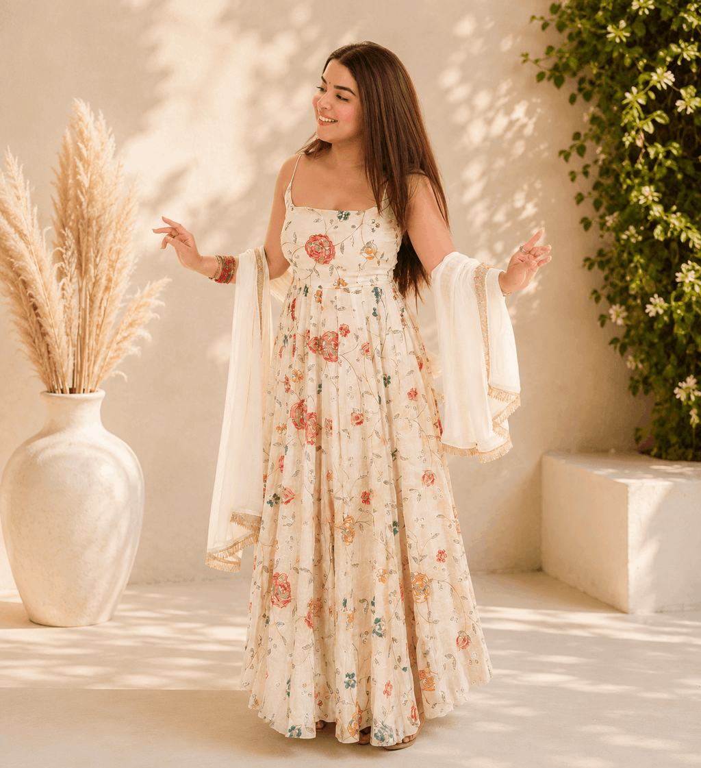 Women's Floral Anarkali Suit Set with Elegant Dupatta
