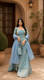 Sky Blue Designer Palazzo Suit with Dupatta for Wedding & Festive Glamour