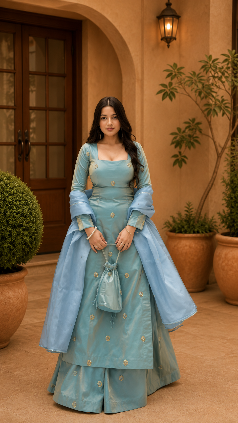 Sky Blue Designer Palazzo Suit with Dupatta for Wedding & Festive Glamour
