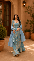 Sky Blue Designer Palazzo Suit with Dupatta for Wedding & Festive Glamour