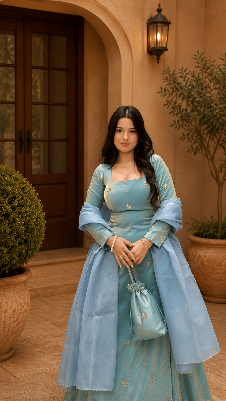 Sky Blue Designer Palazzo Suit with Dupatta for Wedding & Festive Glamour