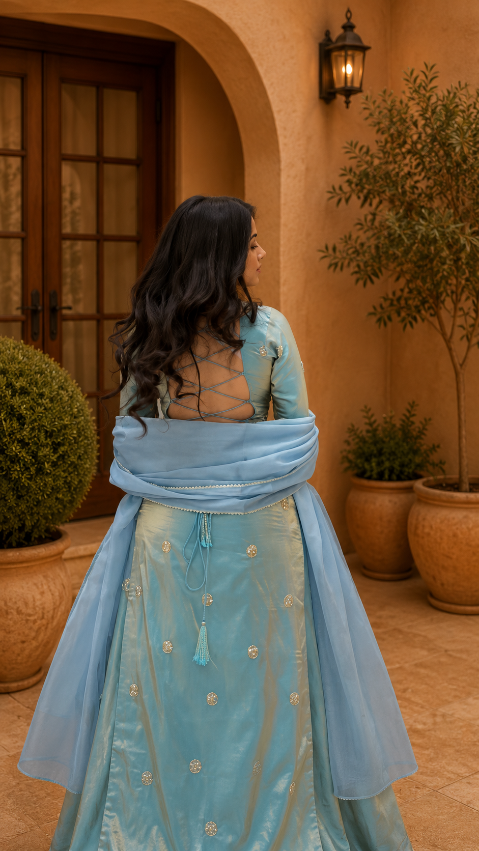 Sky Blue Designer Palazzo Suit with Dupatta for Wedding & Festive Glamour