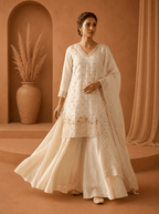 White Embroidered Sharara Suit Set for Wedding & Festive Wear