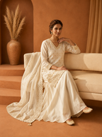 White Embroidered Sharara Suit Set for Wedding & Festive Wear