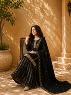 Black Embroidered Pakistani Gharara Suit for Women with Dupatta