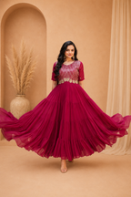 Elegant Party Wear Pink Floor Length Anarkali Gown for Women