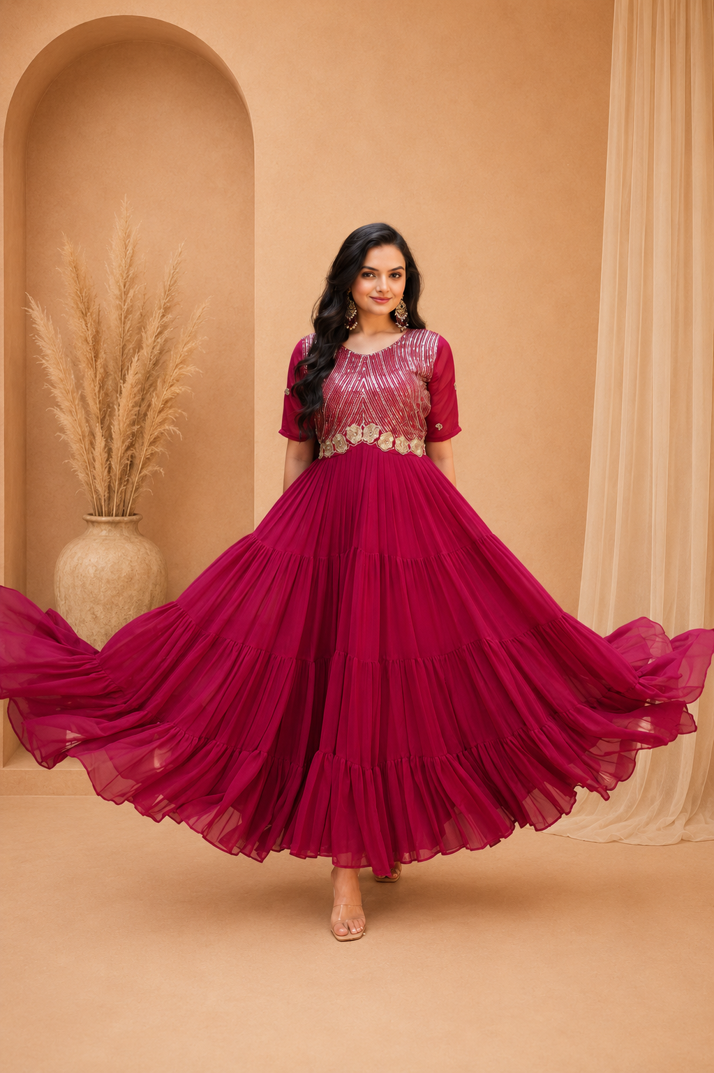 Elegant Party Wear Pink Floor Length Anarkali Gown for Women