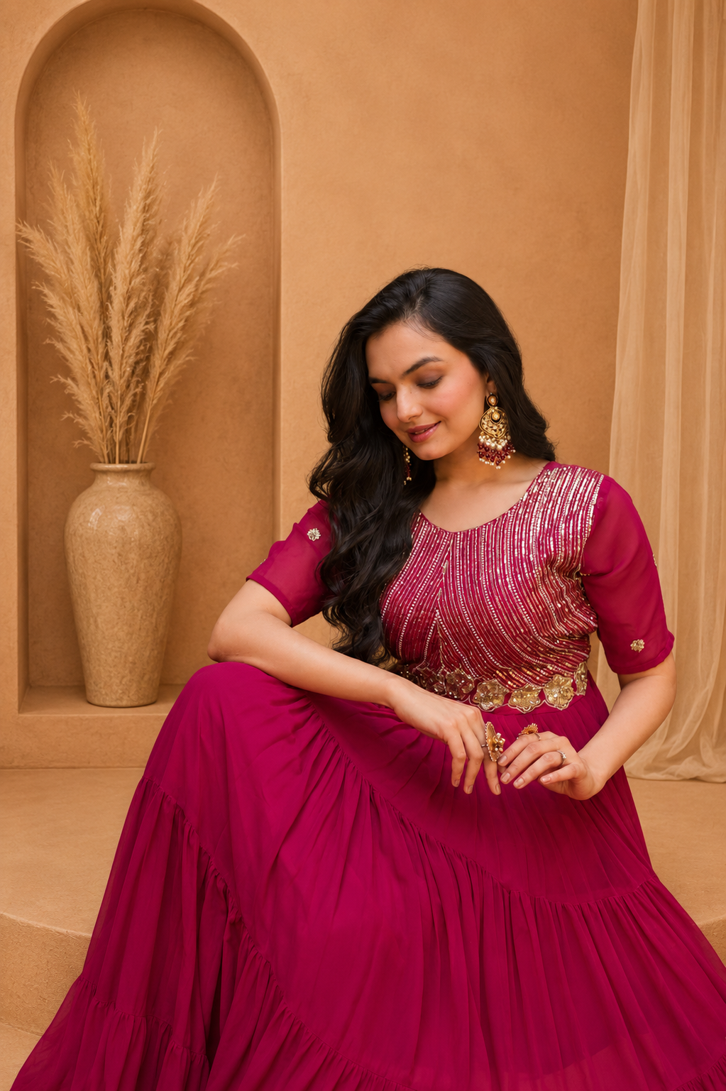 Elegant Party Wear Pink Floor Length Anarkali Gown for Women