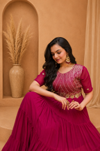 Elegant Party Wear Pink Floor Length Anarkali Gown for Women