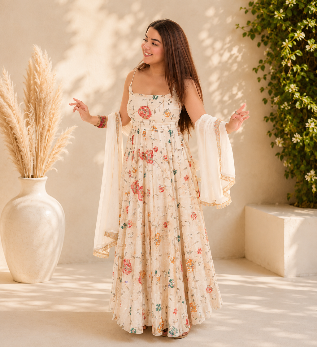 Women's Floral Anarkali Suit Set with Elegant Dupatta