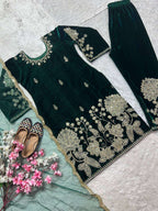 Pure Heavy Velvet Embroidered Suit with Sequins &amp; Net Dupatta