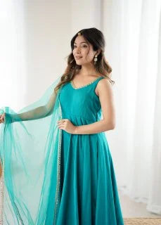 Classic Roman Silk Anarkali with Fully Sttiched Pant & Dupatta