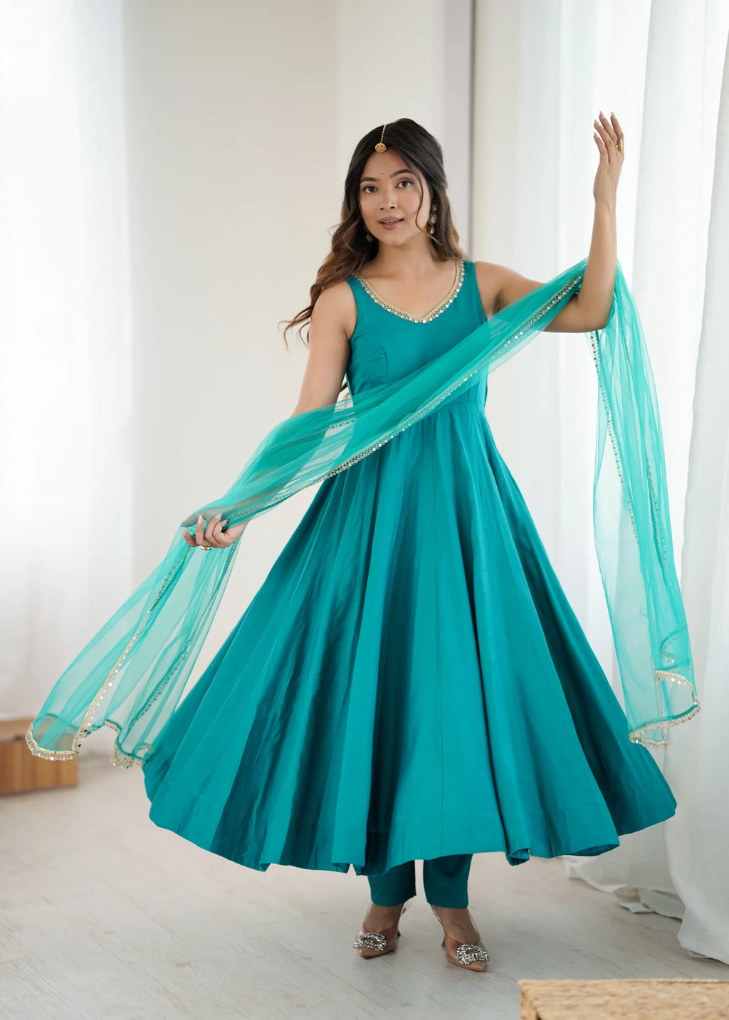 Classic Roman Silk Anarkali with Fully Sttiched Pant & Dupatta