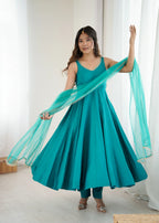Classic Roman Silk Anarkali with Fully Sttiched Pant & Dupatta