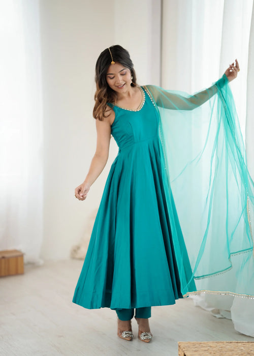 Classic Roman Silk Anarkali with Fully Sttiched Pant & Dupatta