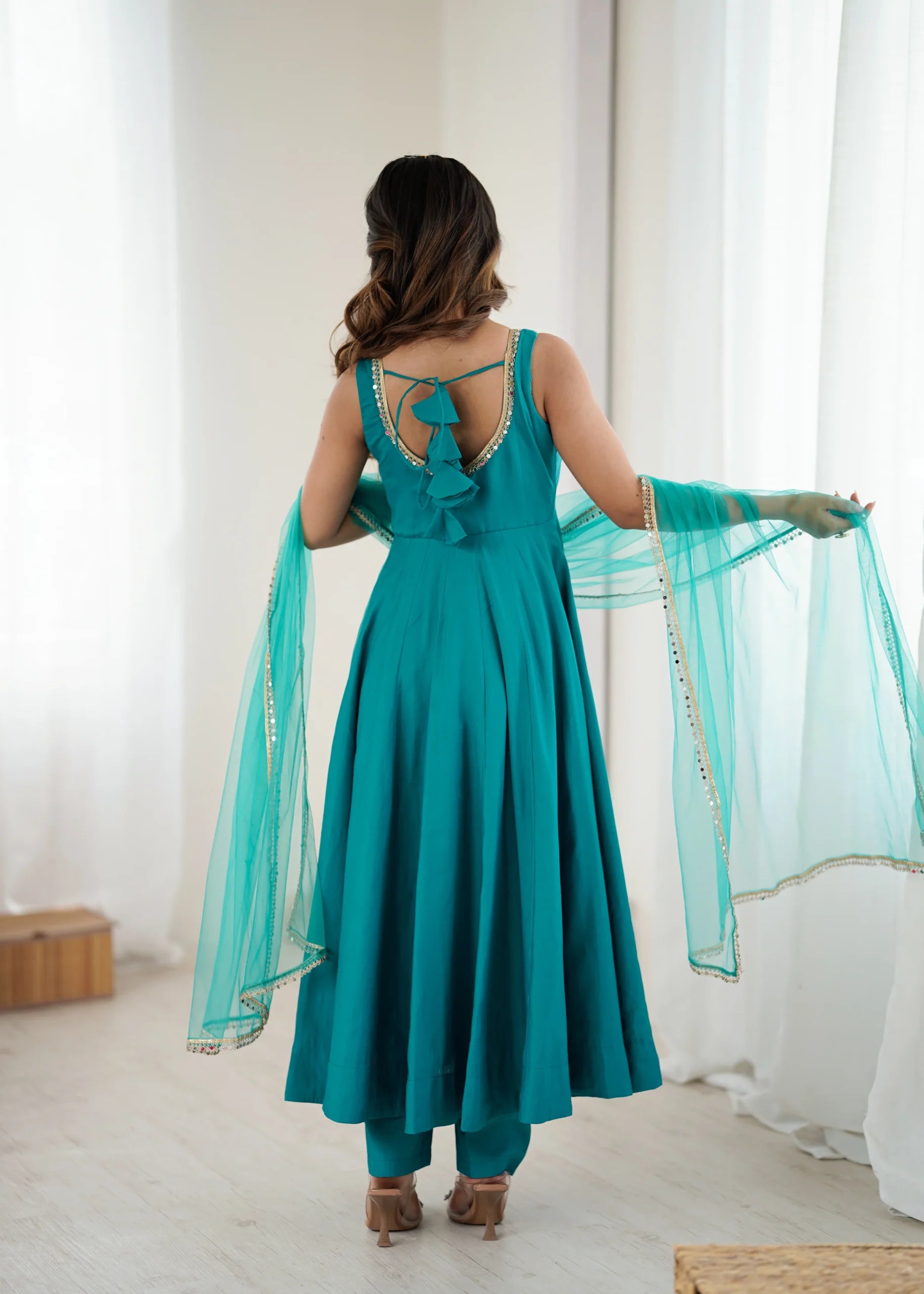 Classic Roman Silk Anarkali with Fully Sttiched Pant & Dupatta