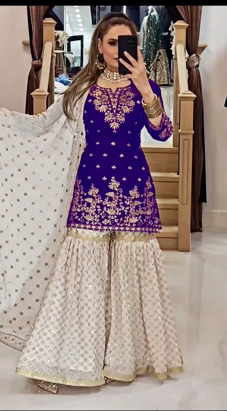 Classic Purple Embroidered Georgette Sharara Set â€“ Perfect for Eid