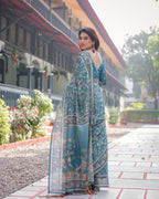 Pure Handloom Teal Blue Saree with Multicolor Floral Vine Print & Tassel Pallu