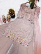 Embroidered Pink Silk Kurti Palazzo Set for Women-Elegant Ethnic Wear