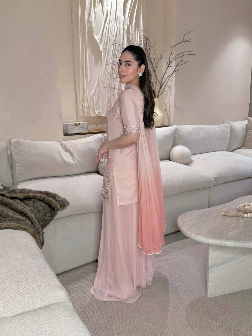 Embroidered Pink Silk Kurti Palazzo Set for Women-Elegant Ethnic Wear