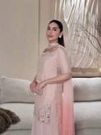 Embroidered Pink Silk Kurti Palazzo Set for Women-Elegant Ethnic Wear