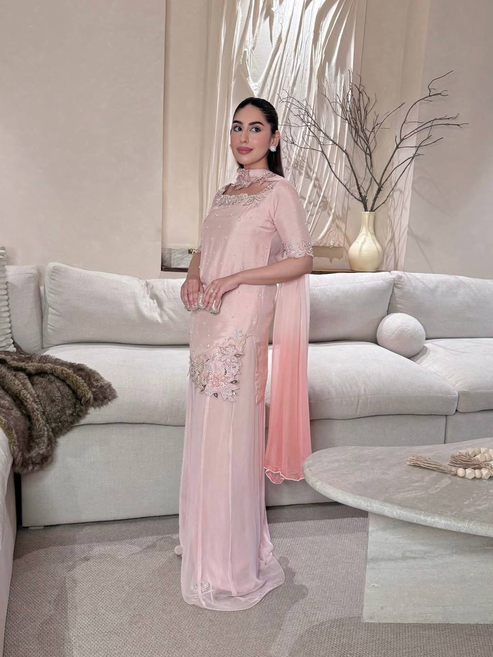 Embroidered Pink Silk Kurti Palazzo Set for Women-Elegant Ethnic Wear