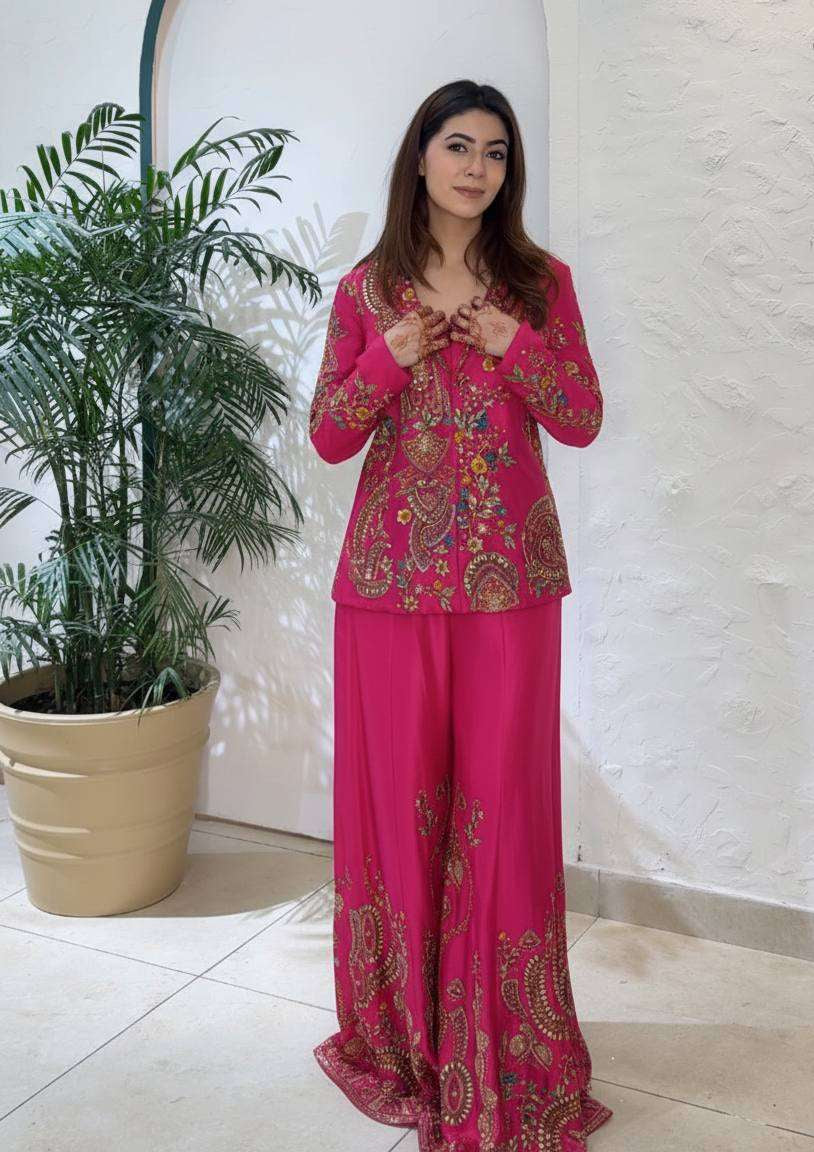 Designer Embroidered Koti Palazzo Co-Ord Set