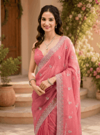Elegant Pink Saree for Women Designer Party Wear Saree Collection