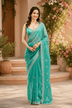 Designer Sea Green Saree with Elegant Border â€“ Traditional Indian Wear