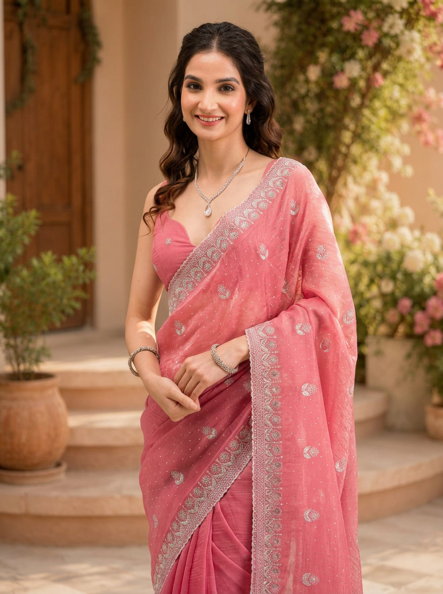 Elegant Pink Saree for Women – Designer Party Wear Saree Collection