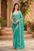 Designer Sea Green Saree with Elegant Border – Traditional Indian Wear
