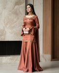 Rust Brown Umbrella Full Sleeve Kurti  Flared Palazo With Dupatta