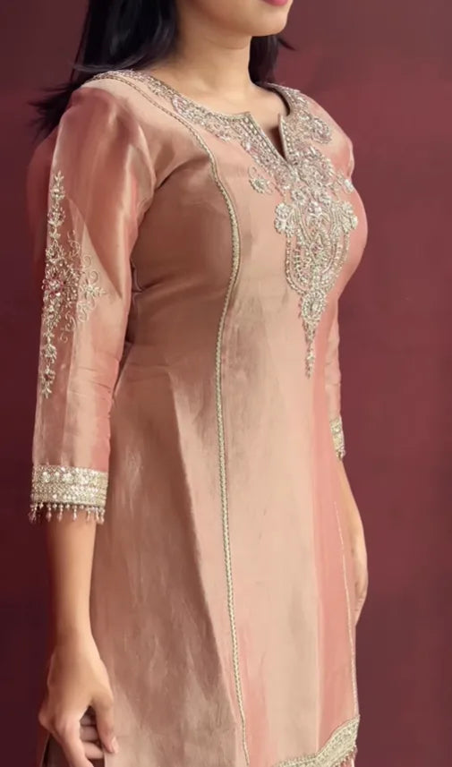 Soft Peach Traditional Lightweight Dupatta with Embroidered Kurta and Sharara