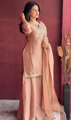 Soft Peach Traditional Lightweight Dupatta with Embroidered Kurta and Sharara