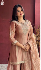 Soft Peach Traditional Lightweight Dupatta with Embroidered Kurta and Sharara