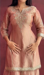 Soft Peach Traditional Lightweight Dupatta with Embroidered Kurta and Sharara