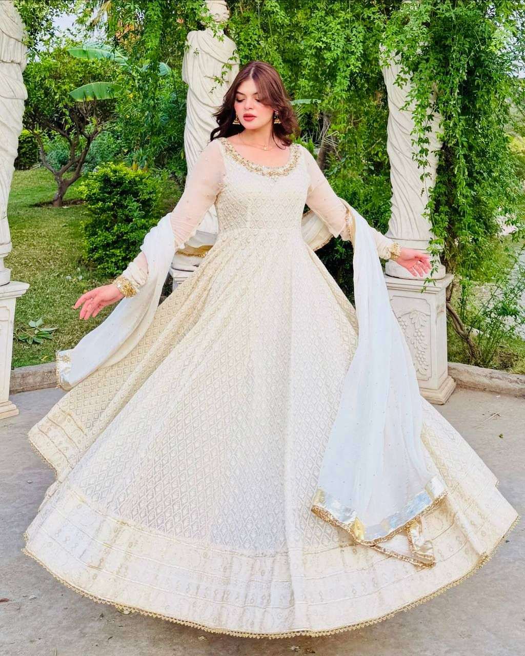 Elegant Party Gown with 3m Flair, Pant & Sequin Dupatta