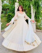 Elegant Party Gown with 3m Flair, Pant & Sequin Dupatta