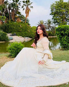Elegant Party Gown with 3m Flair, Pant & Sequin Dupatta