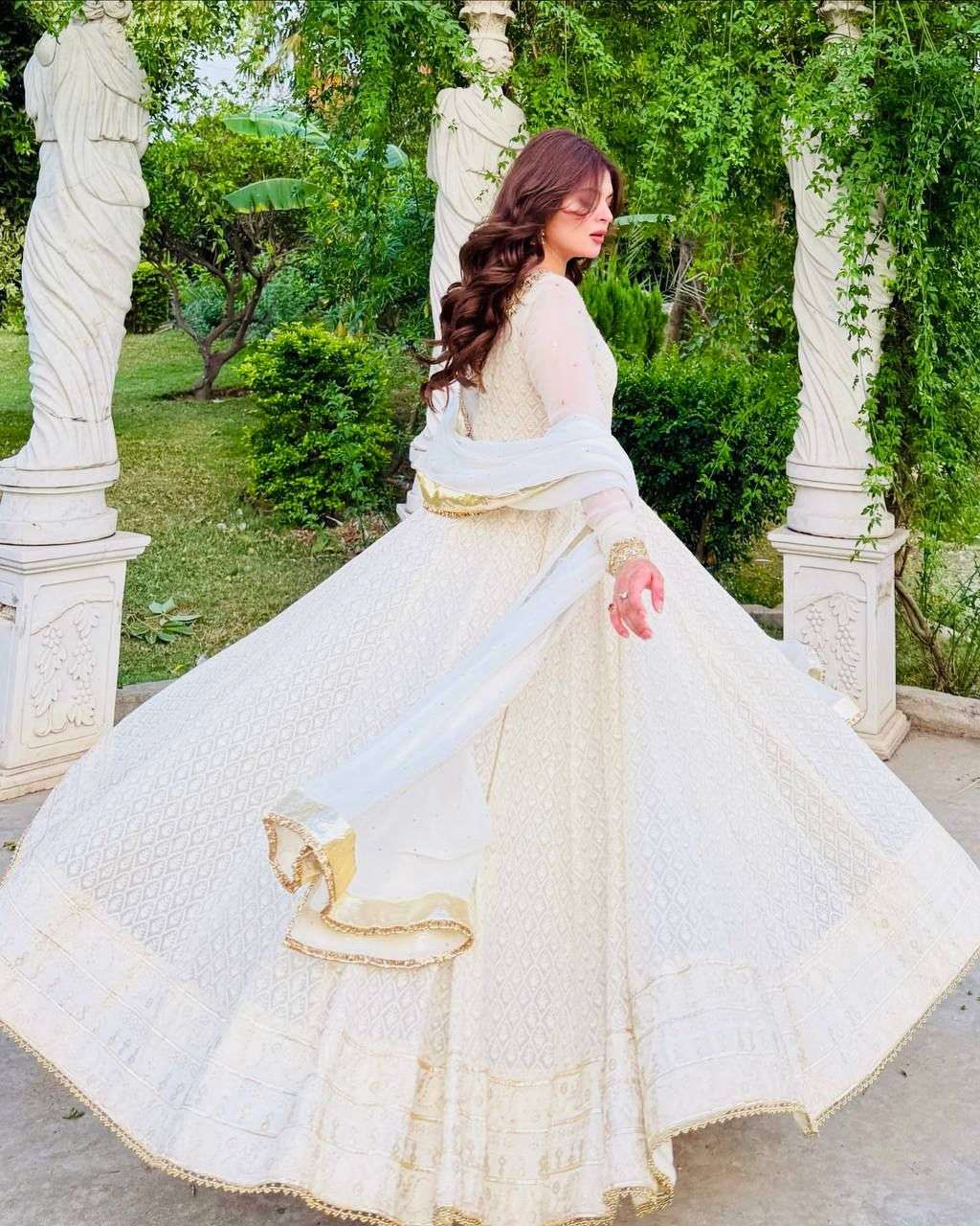 Elegant Party Gown with 3m Flair, Pant & Sequin Dupatta