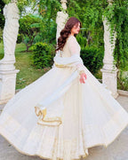Elegant Party Gown with 3m Flair, Pant & Sequin Dupatta