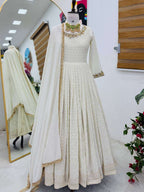 Elegant Party Gown with 3m Flair, Pant & Sequin Dupatta
