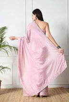 Elegant Pink Embroidered Bollywood Chiffon Saree - Party & Wedding Ready
