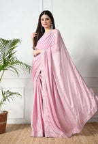 Elegant Pink Embroidered Bollywood Chiffon Saree - Party & Wedding Ready